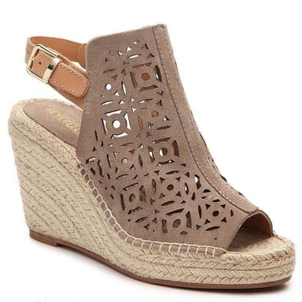 Seychelles taupe jute straw platform wedges
